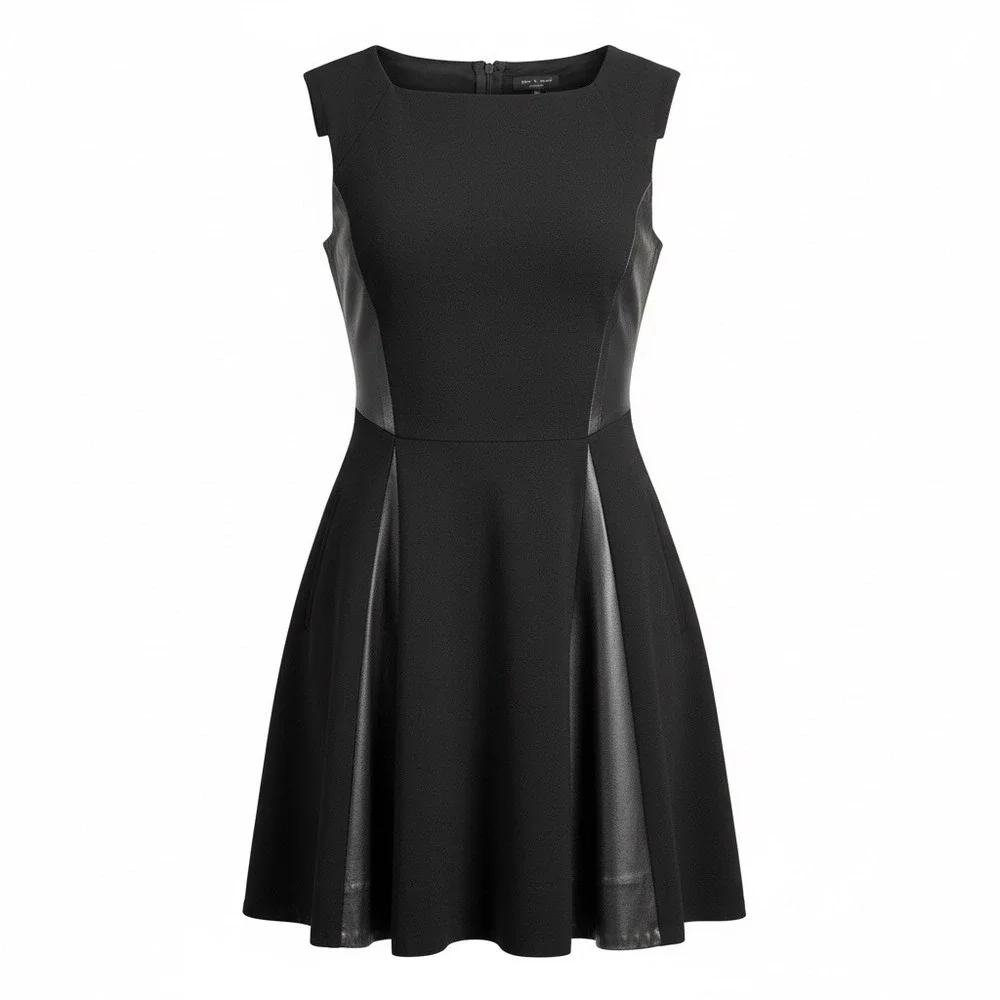 Rag & Bone Black Fit Flare Dress Lamb Leather Panels 8 USA Made Minimalist Chic - Picture 1 of 17